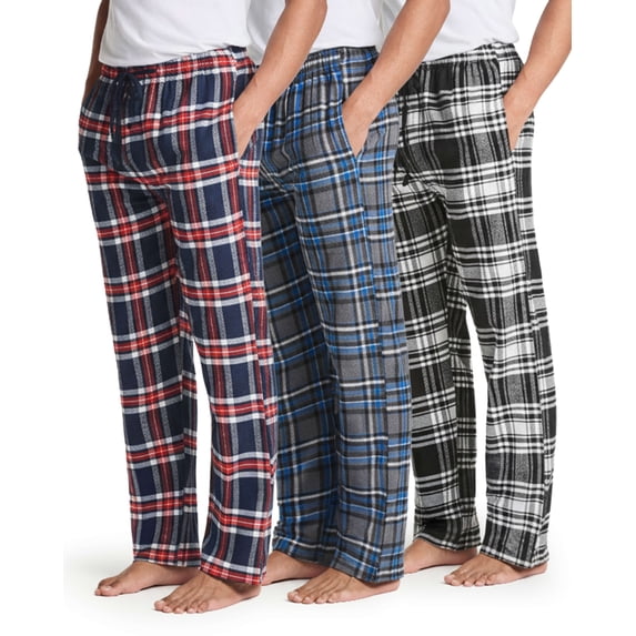 Real Essentials 3 Pack: Men's Soft Cotton Flannel Pajama Pants PJ Lounge Bottoms Elastic Waist Pockets (Big and Tall)