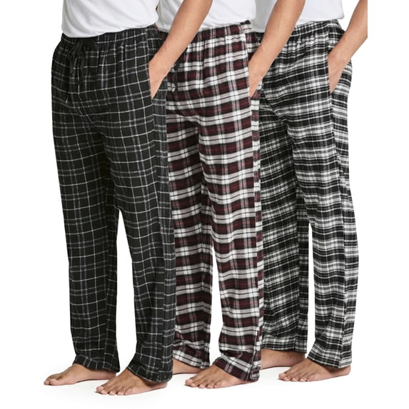 Real Essentials 3 Pack: Men's Soft Cotton Flannel Pajama Pants PJ Lounge Bottoms Elastic Waist Pockets (Big and Tall)