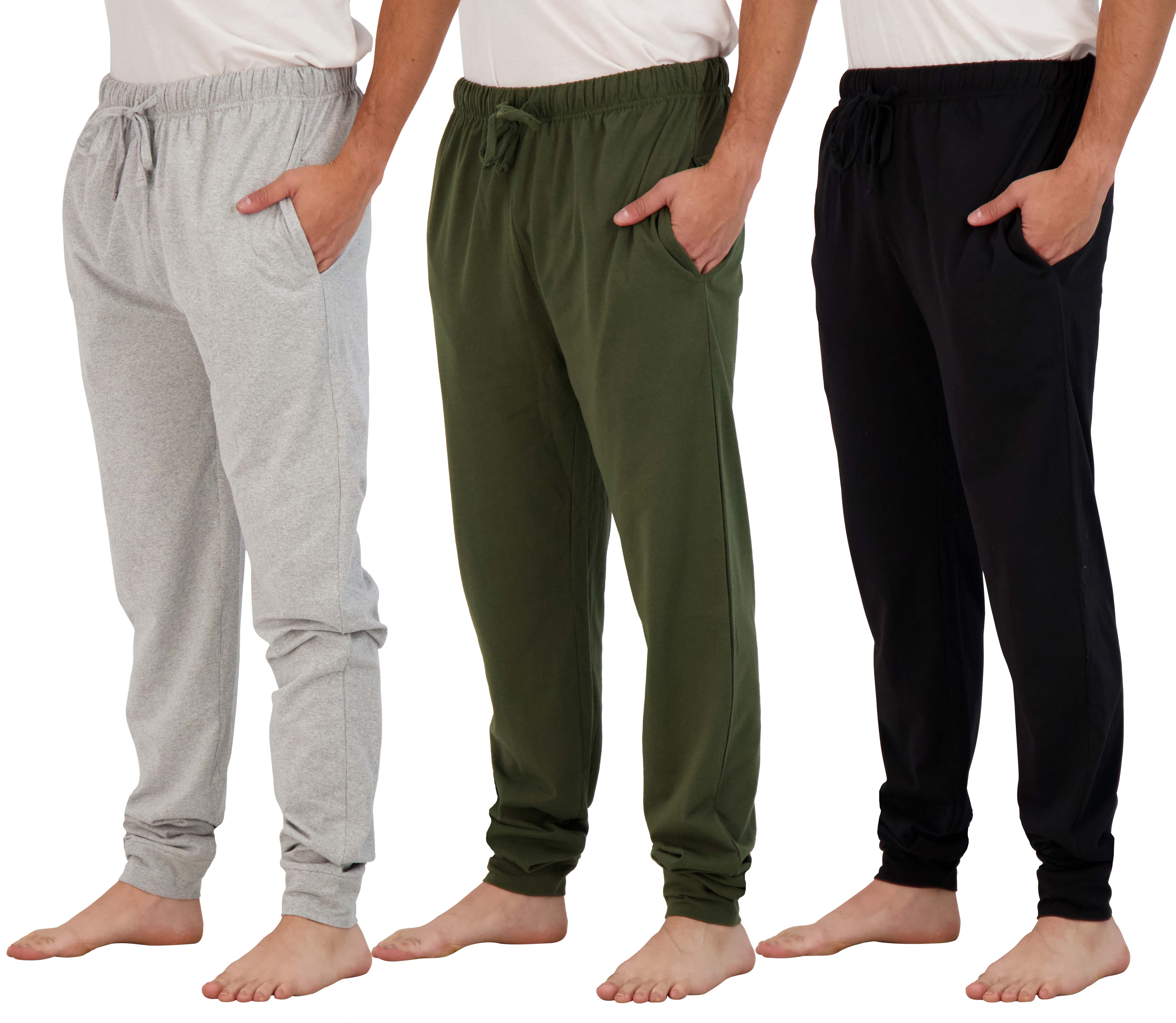 Real Essentials 3 Pack: Men's Cotton Jersey Soft Jogger Sleep Lounge Pajama  Drawstring & Pockets (Available in Big & Tall)