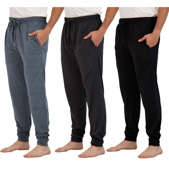 Real Essentials Men's 3-Pack Soft Knit Joggers Sleep Pants, Sizes S-3XL, Mens Pajamas