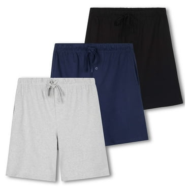 Real Essentials 3 Pack:Mens Cotton Ultra-Soft Knit Sleep Pajama Shorts & Lounge Wear (Available In Big & Tall)