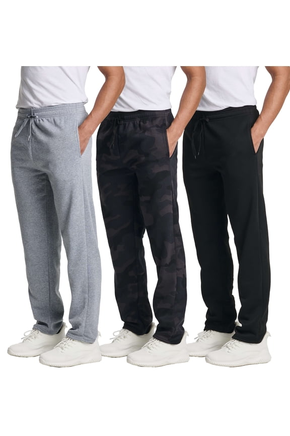 3 Pack: Men's Tech Fleece Athletic Casual Open Bottom Sweatpants with Pockets (Available In Big & Tall)