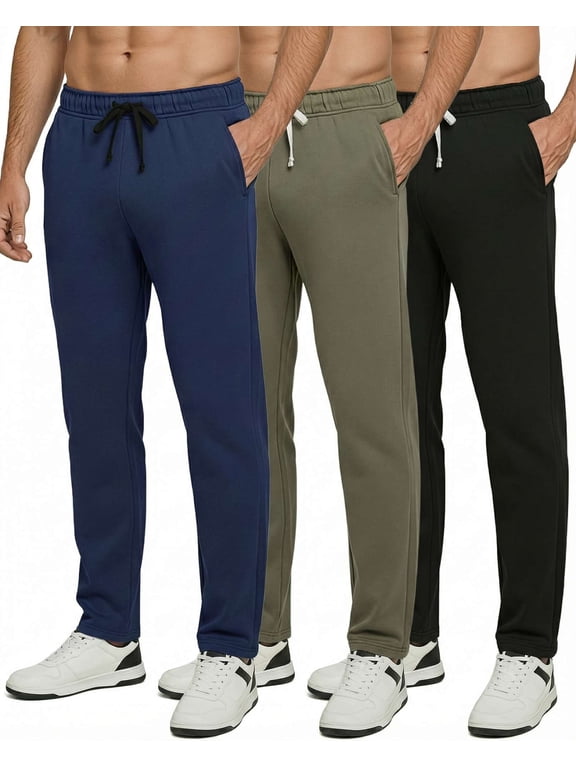 3 Pack: Men's Tech Fleece Athletic Casual Open Bottom Sweatpants with Pockets (Available in Big & Tall)