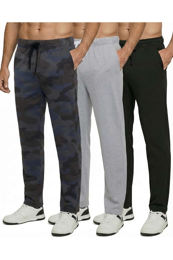 3 Pack: Men's Tech Fleece Athletic Casual Open Bottom Sweatpants with Pockets (Available In Big & Tall)