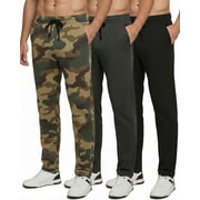 Real Essentials 3 Pack: Men's Tech Fleece Athletic Casual Open Bottom Sweatpants with Pockets (Available In Big & Tall)