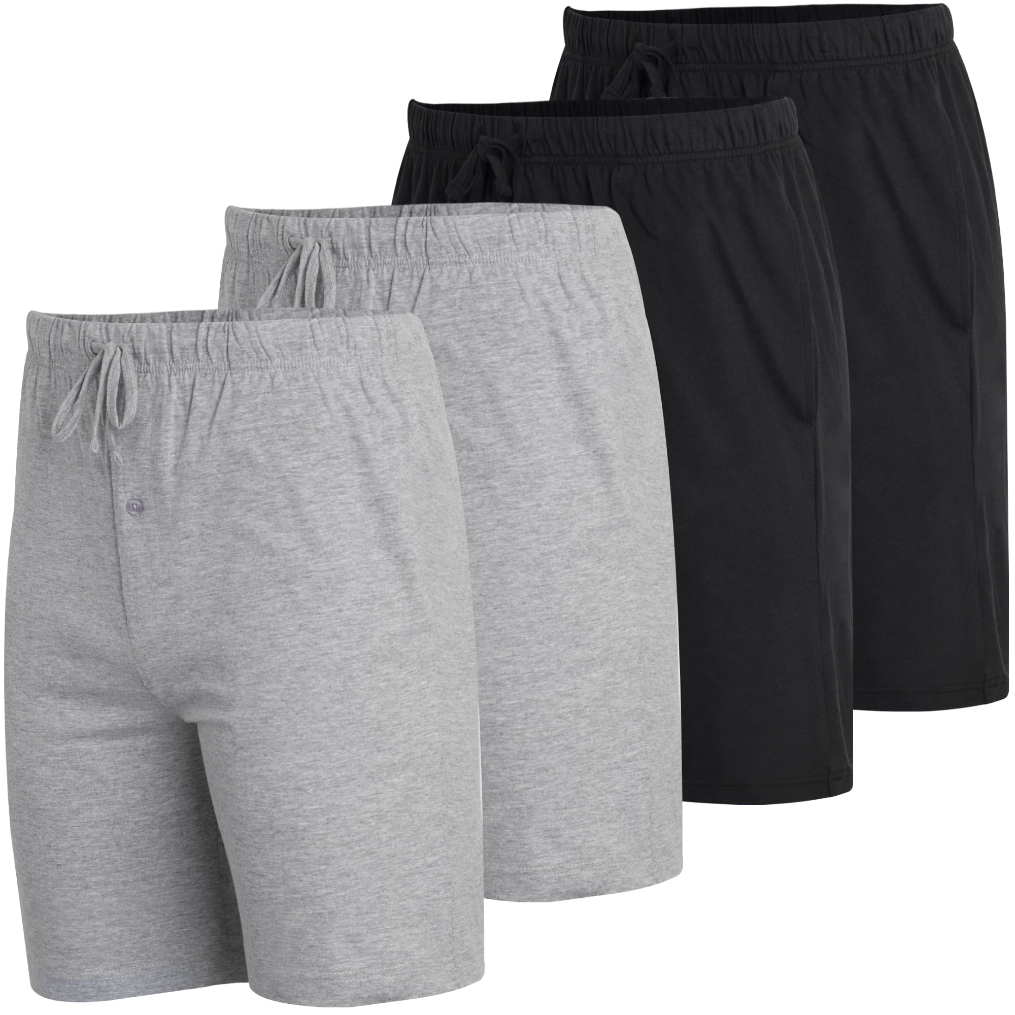 Real Essentials Men's 4Pack Cotton Sleep Shorts, Sizes S2XL, Mens