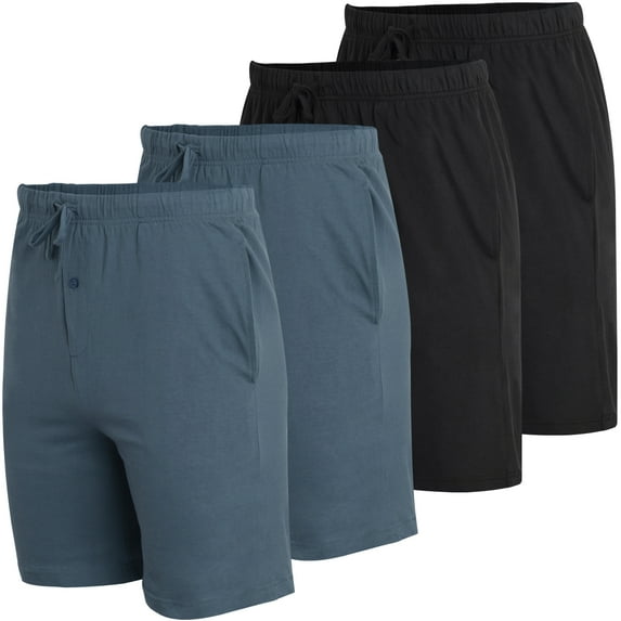 Real Essentials Men's 4-Pack Cotton Sleep Shorts, Sizes S-2XL, Mens Pajamas