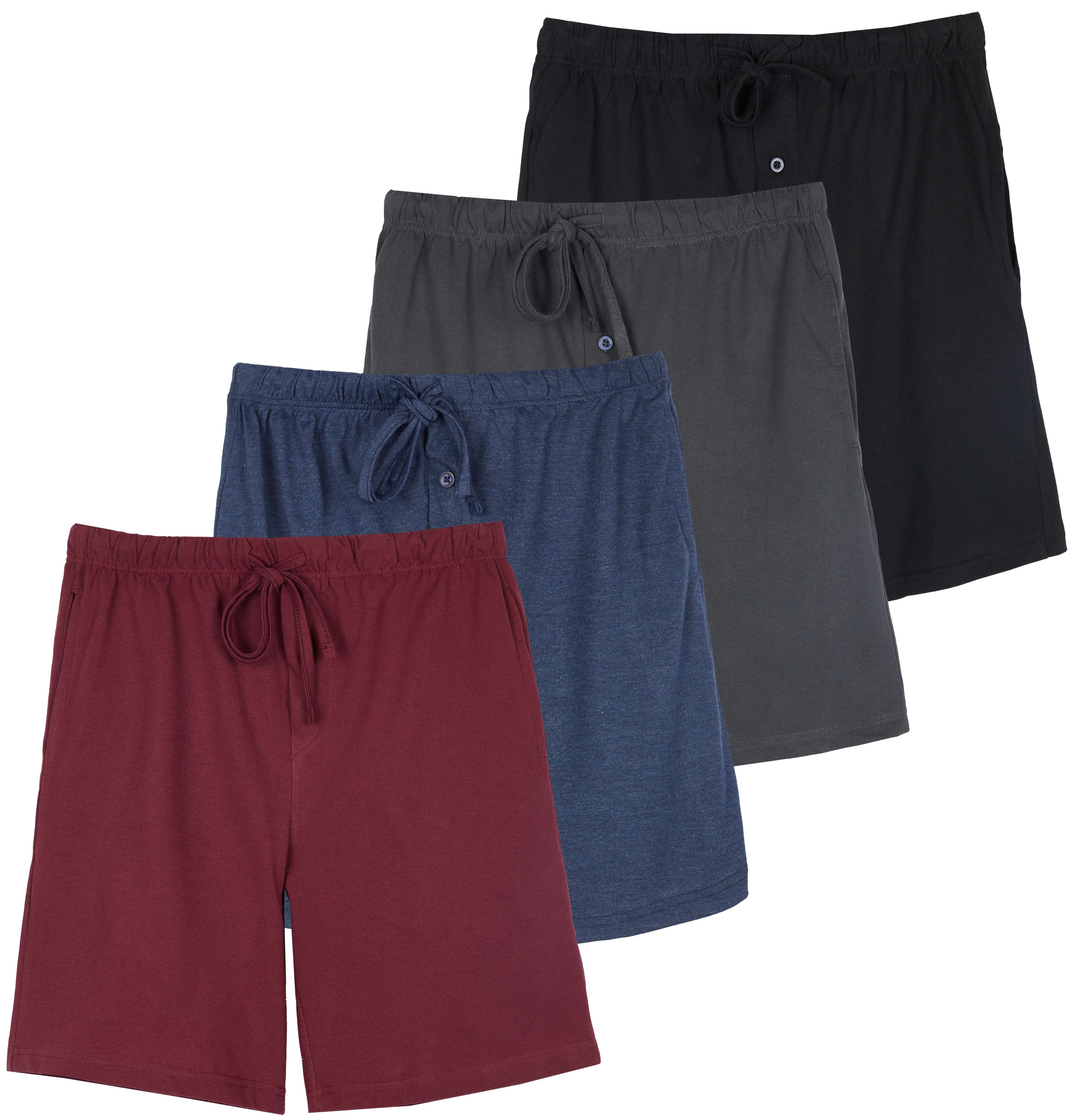 Real Essentials 4 Pack Mens Cotton Ultra Soft Knit Sleep Pajama Shorts Lounge Wear Available In Big Tall Walmart