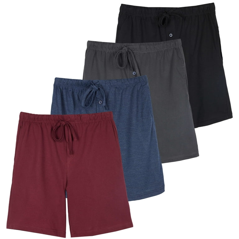 Real Essentials 4 Pack Mens Cotton Ultra Soft Knit Sleep Pajama Shorts Lounge Wear Available In Big Tall
