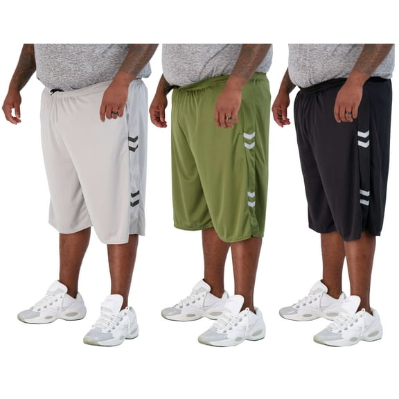 Real Essentials Men's Big & Tall 3-Pack Dry Fit & Mesh Active Athletic Perfomance Shorts (3X-5X)