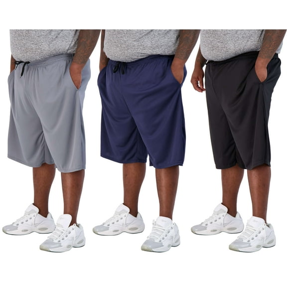 Real Essentials Men's Big & Tall 3-Pack Dry Fit & Mesh Active Athletic Perfomance Shorts (3X-5X)