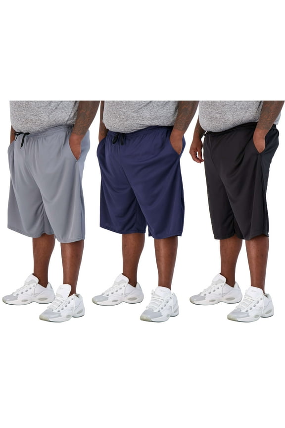 Men's Big & Tall 3-Pack Dry Fit & Mesh Active Athletic Perfomance Shorts (3X-5X)