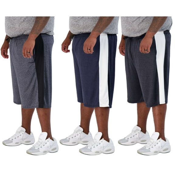 Real Essentials Men's Big & Tall 3-Pack Dry Fit & Mesh Active Athletic Perfomance Shorts (3X-5X)