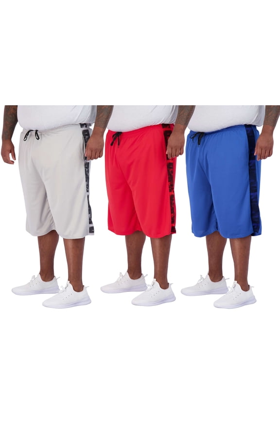 Men's Big & Tall 3-Pack Dry Fit & Mesh Active Athletic Perfomance Shorts (3X-5X)