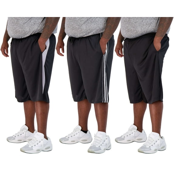 Real Essentials Men's Big & Tall 3-Pack Dry Fit & Mesh Active Athletic Perfomance Shorts (3X-5X)