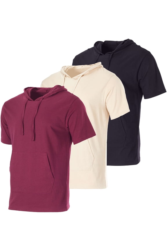 Men's Cotton Short-Sleeve Hoodie Hooded T-Shirt With Drawstring & Pockets (Available In Big & Tall)