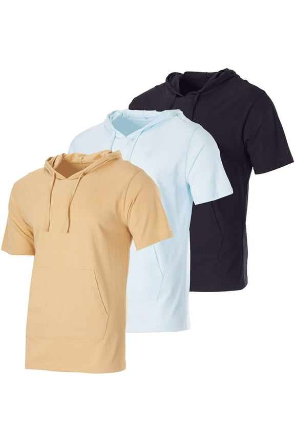 Men's Cotton Short-Sleeve Hoodie Hooded T-Shirt With Drawstring & Pockets (Available In Big & Tall)