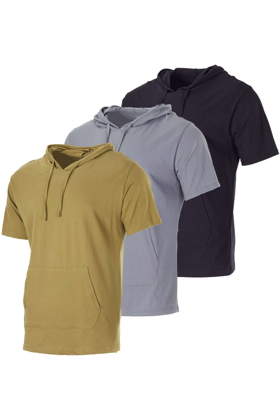 Men's Cotton Short-Sleeve Hoodie Hooded T-Shirt With Drawstring & Pockets (Available In Big & Tall)