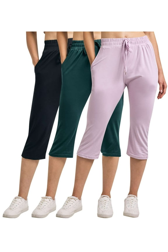 3-Pack: Women's Capri Open Bottom Soft Sweatpants with Drawstring (Available in Plus Size)