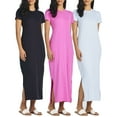 thumbnail image 1 of 3-Pack: Women’s Casual Short Sleeve Maxi Dress – Summer Dress with Slit & Pockets (Available in Plus Size), 1 of 7