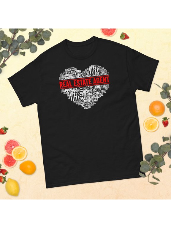 Real Estate Agent Heart Broker Salesperson Realtor Graphic classic tee (Black, L)