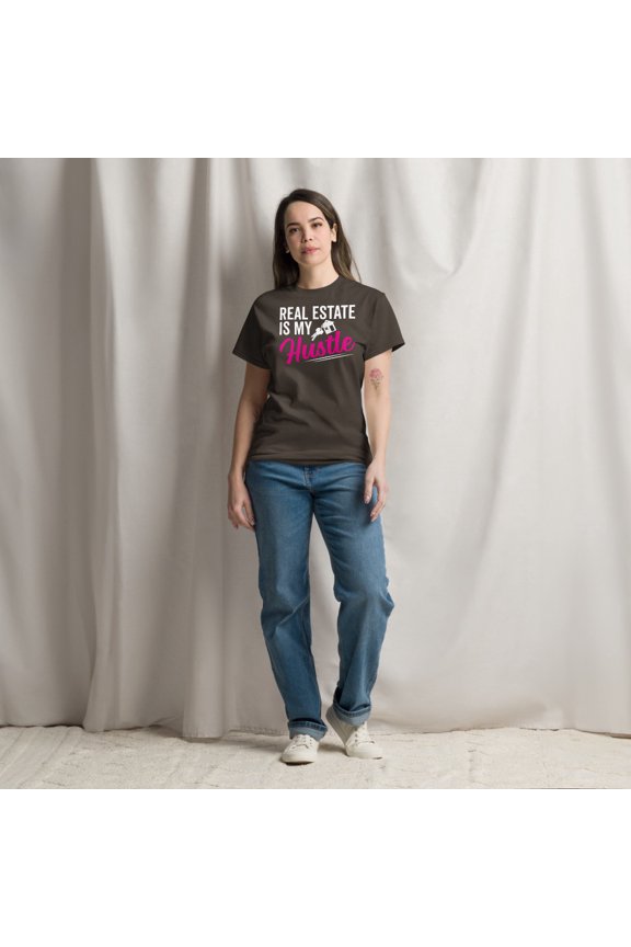 Real Estate Agent Hustle Broker Salesperson Realtor Graphic classic tee (Dark Chocolate, L)