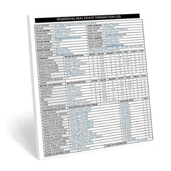Real Estate Agent Supplies - Real Estate Transaction Log, a Must Have Planner for Realtor File Folders to Manage Listing and Sale Client Closings. Inspections, Reports, Contracts, & Documents.