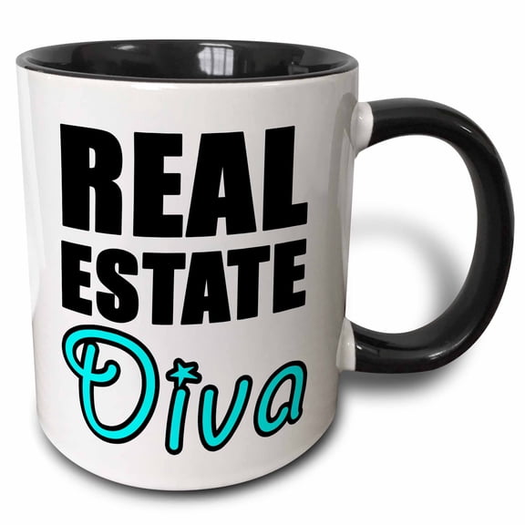 3drose, Real Estate Diva Aqua, 11oz Two-tone Black Mug