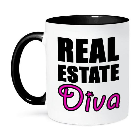 3dRose, Real Estate Diva Pink, 15oz Two-Tone Black Mug