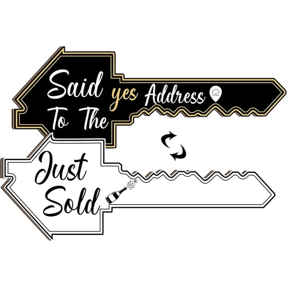 Real Estate Key-Shaped Sold Sign Double-Sided Real Estate Agent Stand Supplies Social Media Photo Prop Said Yes to The Address Sold Sign for Agent House Owners Home Open and Closing