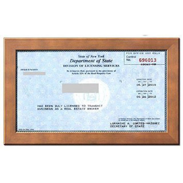 Real Estate License Certificate Wood Frame 8.5 x 5.5 inches