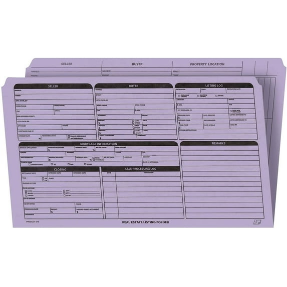 Real Estate Listing Folder  Right Panel List, Pre-Printed on Durable Card Stock with Closing Checklist and Color-Coded Dots for Organizing Lavender, Legal Size  Pack of 25