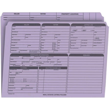 Real Estate Listing Folder Right Panel List, Pre-Printed on Durable Card Stock with Closing Checklist and Color-Coded Dots for Organizing Lavender, Letter Size Pack of 25