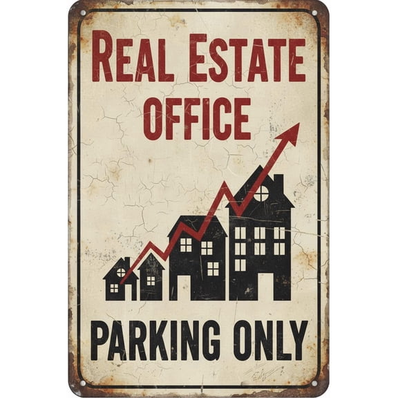 Real Estate Office|Full Color Metal Single-sided Business Parking Sign|Fade Resistant And Weatherproof|Rounded Corners, Predrilled Holes|8"x12"Inches Vintage Signs Aluminum Plates Printed