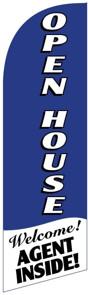 Real Estate Open House Feather Banner Flag Sign with Flag Pole, Ground Stake, and Travel Bag