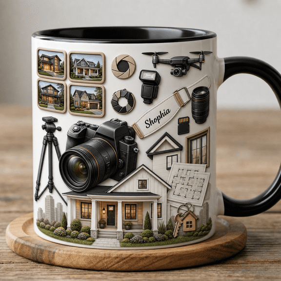Real Estate Photographer Mug 2D Printed 3D Effect Personalized Camera House Gift