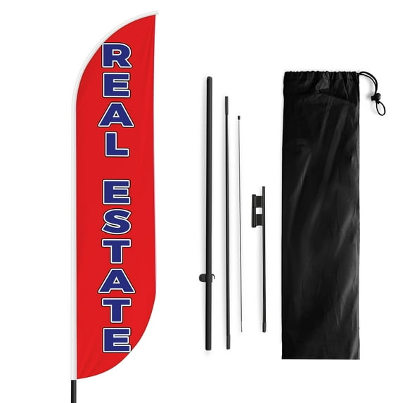 Real Estate Sign feather flag Pole kit for Outdoor by Mavis Printing | 15 FEET Long Polyester Outdoor Banner Flag for Easy Hang | HD Print Swooper Flag to Advertise Real Estate Business