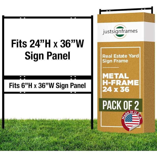 Real Estate Yard Sign Metal HFrame (Pack of 2), Easy SlideIn Open House Signs for Real Estate