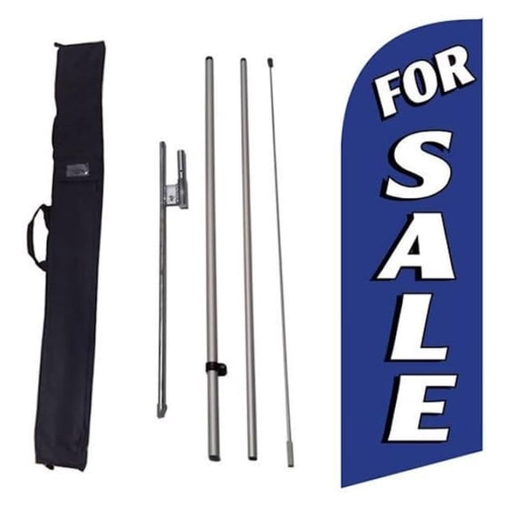 Real Estate for Sale (Blue) Advertising Banner Swooper Flag Set with 8 Foot Flag Pole Kit, Ground Stake, and Travel Bag