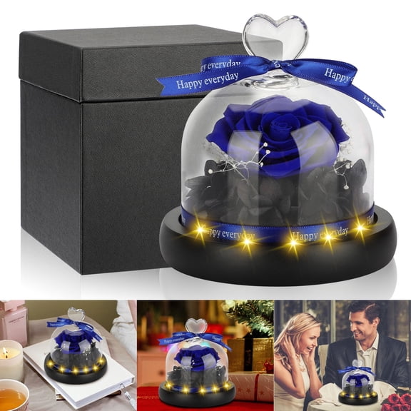 Real Eternal Roses with LED Lights, TSV Preserved Forever Rose Flowers, Gift for Valentine's Day Birthday Anniversary, Elegant Present for Girlfriend Wife Mom Women, Roses in Glass Dome with Gift Box