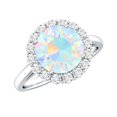 thumbnail image 1 of Real Ethiopian Opal Engagement Ring with Diamond Halo - Classic Round Opal Ring - 2 Carat - AAA Quality, 18K White Gold, US 4.50, 1 of 9