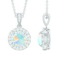 thumbnail image 1 of Rosec Jewels Real Ethiopian Opal Pendant for Women with Moissanite Halo (8 mm, AAA Grade), 10K White Gold, 1 of 8