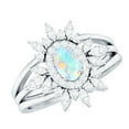 thumbnail image 1 of Rosec Jewels Real Ethiopian Opal Ring Set with Moissanite for Women (5X7 MM Oval Shape), 14K White Gold, US 7.00, 1 of 9