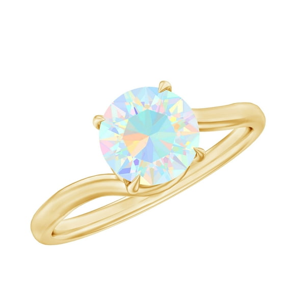 Rosec Jewels Real Ethiopian Opal Solitaire Promise Ring, Bypass Ring (AAA Quality), 10K Yellow Gold, US 7.00