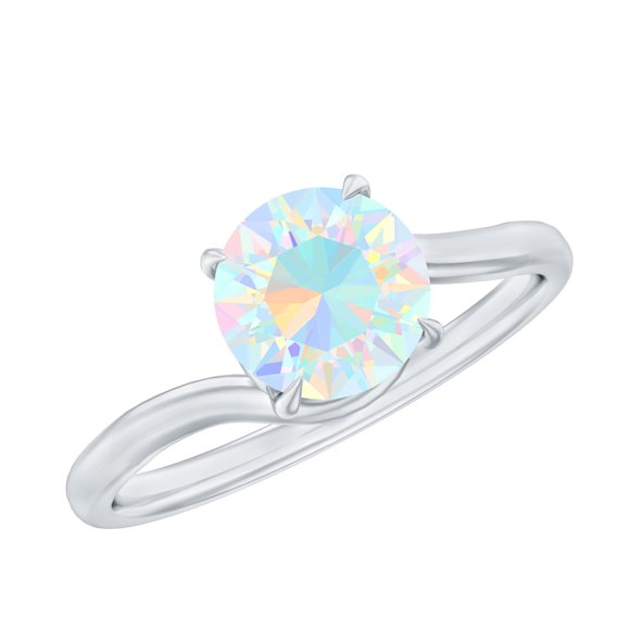 Real Ethiopian Opal Solitaire Promise Ring, Bypass Ring (AAA Quality), 14K White Gold, US 6.00