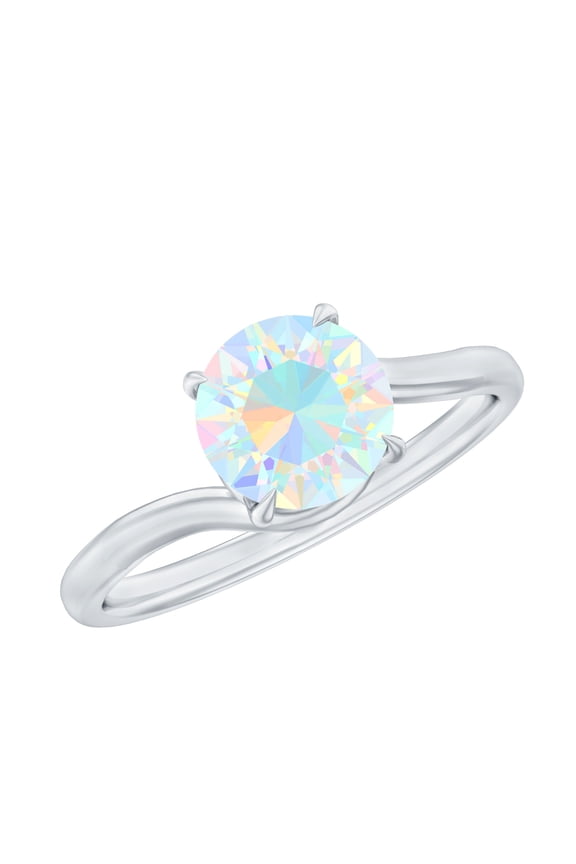 Real Ethiopian Opal Solitaire Promise Ring, Bypass Ring (AAA Quality), 925 Sterling Silver, US 4.00
