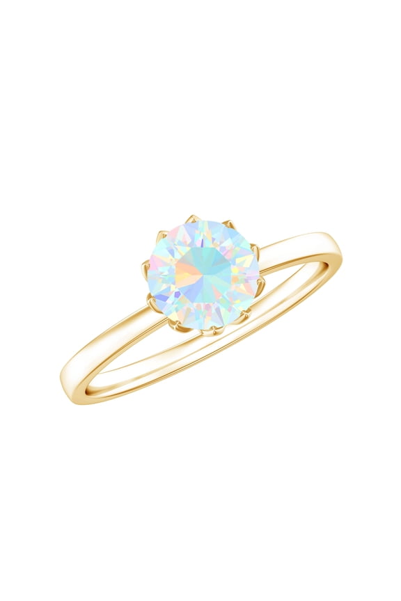 Real Ethiopian Opal Solitaire Ring for Women (2 CT, AAA Grade), 10K Yellow Gold, US 9.50