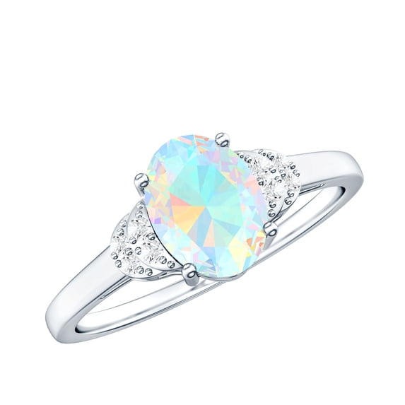 Rosec Jewels Real Ethiopian Opal Solitaire Ring with Moissanite- 1 Cttw, 14K White Gold, US 9.50
