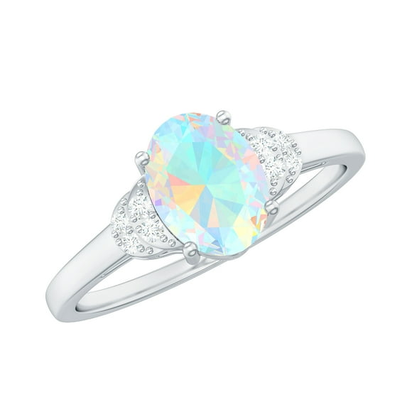 Rosec Jewels Real Ethiopian Opal Solitaire Ring with Moissanite- 1 Cttw, 18K White Gold, US 4.50