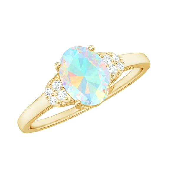 Rosec Jewels Real Ethiopian Opal Solitaire Ring with Moissanite- 1 Cttw, 18K Yellow Gold, US 7.00